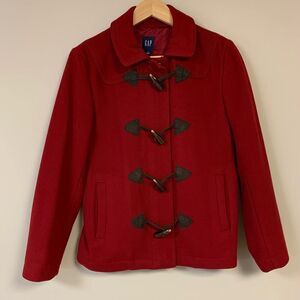 GAP Red Pea Coat Women’s Small Wool Parka Jacket Soft Preppy Classic Winter Warm